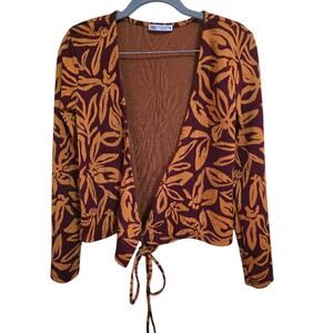 Zara Tie Front Floral Cardigan Top – Size Small